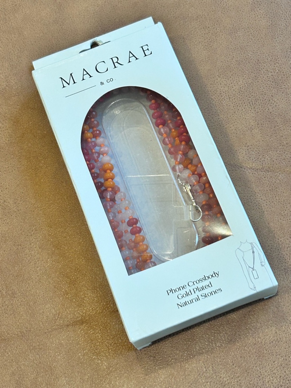 MACRAE & CO. Phone Crossbody Gold Plated Natural Stones Universal Orange Hue NIB
